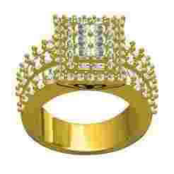 Round and Baguette Diamond Square Cluster Engagement Ring