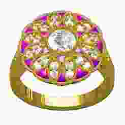 Round Diamond and Pink Ruby Stone Art Deco Engagement Ring