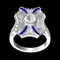 Round Diamond Bezel and Blue Sapphire Baguette Cocktail Ring
