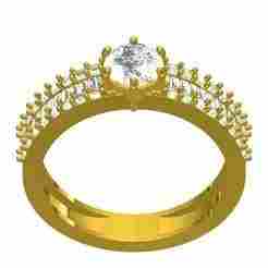 Round Diamond Three Row Shank Solitaire Ring