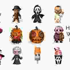 Set of Halloween characters and decorations