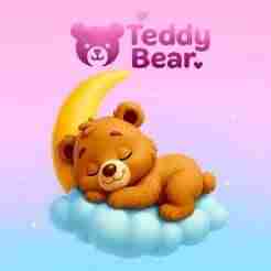 Sleeping Teddy Bear on Cloud with Moon