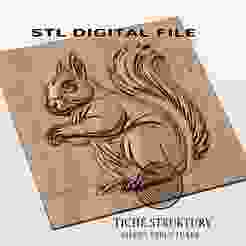 Squirrel – Detailed Woodland Relief – 3D STL Model for CNC Carving, Digital Download
