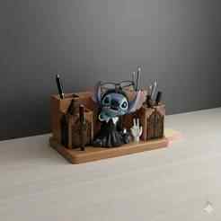 🖤 Stitch & Wednesday Desk Organizer - Gothic Style 🕸️