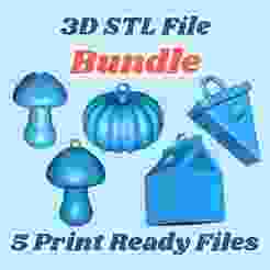 Stl Bundle Jewelry File Pack Printable Food Charms Snack Charms Mushroom Pumpkin Cheesecake Pie Slice Milk Carton For 3D Makers and 3D Print