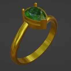 STL Solitaire Ring - Half Shank with Drop Shape Setting - 3D Printable Jewelry