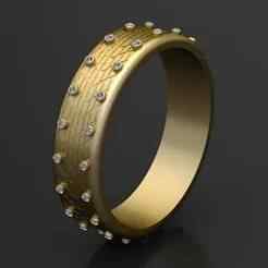 Textured Gold Band Ring with Embedded Diamonds