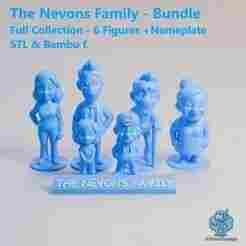 The Nevons Family – Complete 3D Printable Figurine Bundle | 6 Cartoon Characters + Nameplate