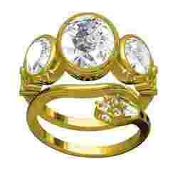 Three Stone Engagement Ring with Snake Design Wedding Band