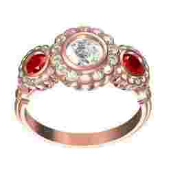 Three Stone Floral Halo Diamond Engagement Ring