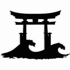 torii gate standing over ocean waves 3 - 2D/3D Wall Art STL+SVG For CNC Router, Plasma, Waterjet, Laser & 3D Printer
