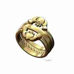 Triple Claddagh guard inner braided cigar wedding engagement ring US size 7 3d print model