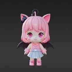 Unique Chibi Idol Keychain - Blending Cute K-Pop Aesthetic with Stylized Dark Fantasy Wings (Printable Model)