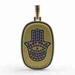 Unique Cushion Shaped Diamond Pendant with Hamsa Hand 2