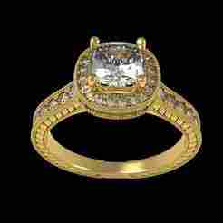 Unique Cushion Stone Hidden Halo Cathedral Ring for Women