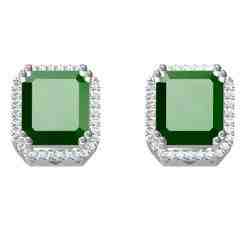 Unique Emerald Halo Micro Prong Setting Stud Earring