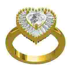 Unique Hear Diamond Baguette Halo Engagement Ring