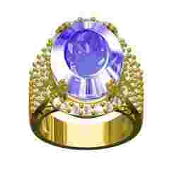 Unique Large Oval Stone and Round Diamond Cocktail Ring