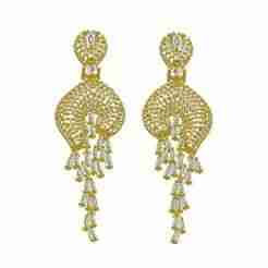 Unique Round diamond Long Drop Earring