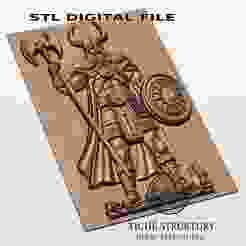 Viking Warrior – Standing Norse Hero with Axe and Shield – 3D STL Model for CNC Carving, Digital Download