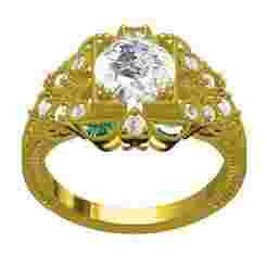 Vintage Diamond and Green Half Moon Diamond Ring