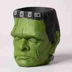 Vintage halloween frankenstein monster head bucket lantern