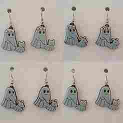 Walking Ghost Bundle (4 Designs) – Halloween Black & White Earrings / Keychains STL (No AMS Required)