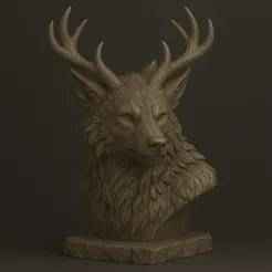 Wendigo Wolf 3D Model – Antlered Wolf Hybrid Bust STL File for 3D Printing