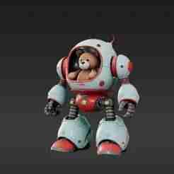 Whimsical Teddy Bear Pilot in Bubble Mech - Adorable Desktop Model