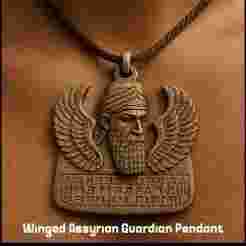 Winged Assyrian Guardian Pendant – Ancient Deity Relief Necklace