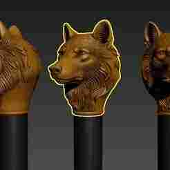 wolf Head Gentleman Knob Walking Cane