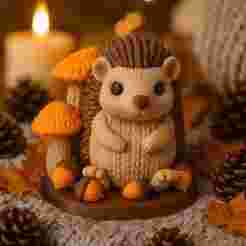 Woodland Knitted Hedgehog Figurine with Mushrooms