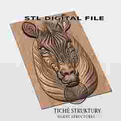 Zebra Head – Stylized Animal Relief – 3D STL Model for CNC Carving, Digital Download