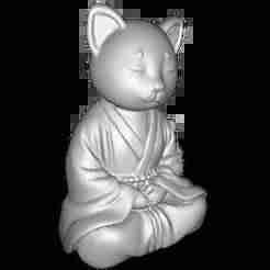 Zen Cat Monk — Meditating Kitty Statue (STL for 3D Printing)