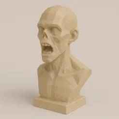 Zombie Bust Low Poly 3D Model | Polygonal Undead Sculpture for 3D Printing