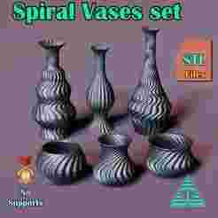 6 Spiral Pattern Vases – 3 Tall + 3 Small Decorative Models