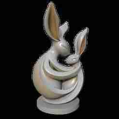 Mother & Baby Rabbits Embrace — Minimalist Decorative Sculpture (STL for 3D Printing)