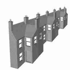 3D Perspective terraced house backs left hand 1/76 to 1/152 scale