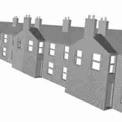 3D Perspective terraced house backs right hand 1/76 to 1/152 scale