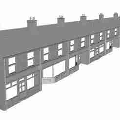 3D Perspective terraced shops left hand 1/76 to 1/152 scale