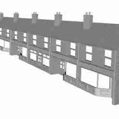 3D Perspective terraced shops right hand 1/76 to 1/152 scale