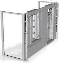 House front module,rendered, open shutters with door on right 1/87 scale