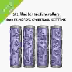 Nordic Christmas Texture Mini Rollers for clay, Yule Goat, Dala horse, elves, straw hearts,  Set #63