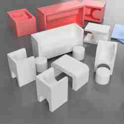 Set of molds for making small furniture from cement or plaster