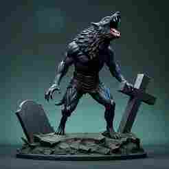 2075 COLORFUL Werewolf Howling - 3D Model, beast, magic, creature, fantasy, wood, base, sword, warrior, wild, cat, monster, dog, godzilla, fair, witch, werewolf, horror, beast, gothic, troll