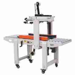 3D CAD Model Carton Sealing Machine with Adjustable Twin-Roll Tape Head and Infeed Conveyor