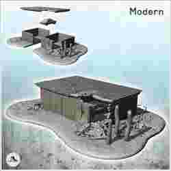 Damaged parking shed made of cinder blocks with car (6) - Cold Era Modern Warfare Conflict World War 3 WW2 WW3