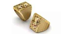 Gold Skull Poker Ace Ring with Ruby Eyes