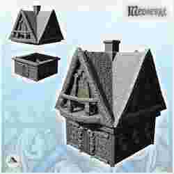 High roofed building with stone terrace and chimney (23) - Medieval Feudal Old Archaic Saga 28mm 15mm