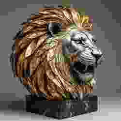 Majestic Lion Head Sculpture Intricate Profile Art Dynamic